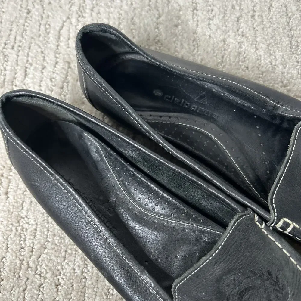 Liz Claiborne Vintage Leather Flats Womens Size 7.5N Preppy Slip On Embroidered